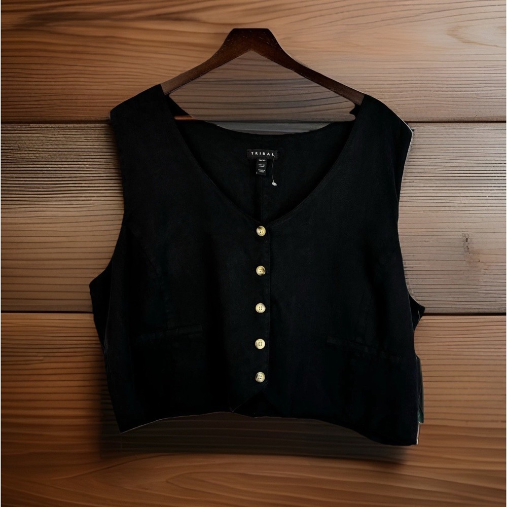 Tribal Lyocell Black Vest XL Retro 90s Vibe Grunge Punk Androgeny Fairy Goth